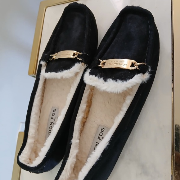 Black London Fog Velvet Slippers for Women with Gold Accents Size 7. - Picture 6 of 7